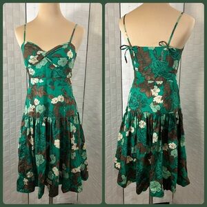Moulinette Soeurs Green and Brown Floral Mini Dress